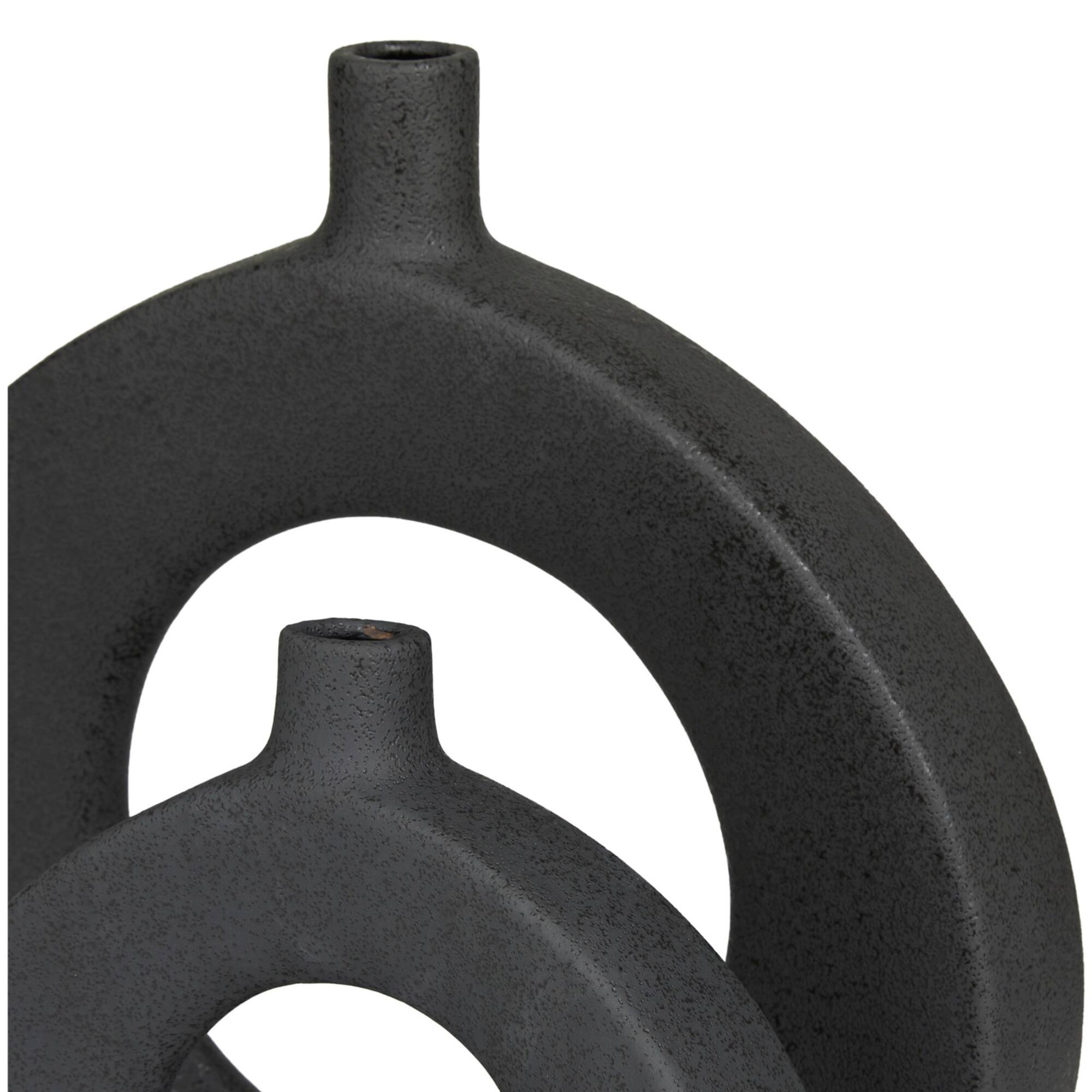 CosmoLiving by Cosmopolitan Black Ceramic Round Donut Shaped Vase Set of 2 15", 10"